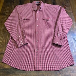 Lucchese 1883 Mens Red Check Western Button Down Shirt Large Cotton vintage